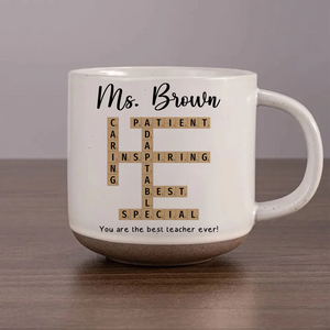 Best Teacher Ever Crossword Art - Personalized Pottery Mug - Gift For Teacher