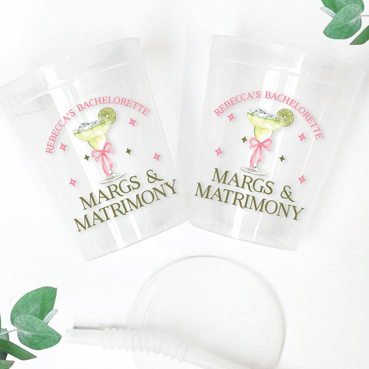 Margs & Matrimony Bachelorette Party Cups, Personalized Margarita Mexico Favors, Custom Frosted Cup Party Favors