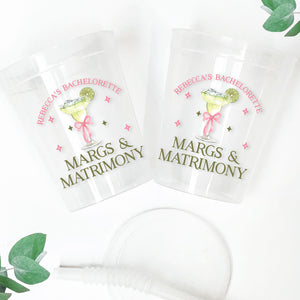 Margs & Matrimony Bachelorette Party Cups, Personalized Margarita Mexico Favors, Custom Frosted Cup Party Favors