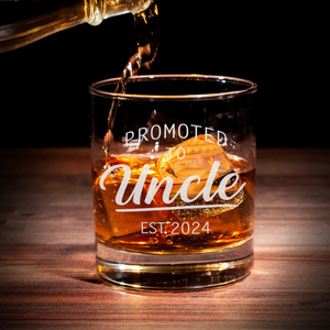 Promoted to Uncle - Personalized Wine Glass - Whiskey Glass Gift For Uncle