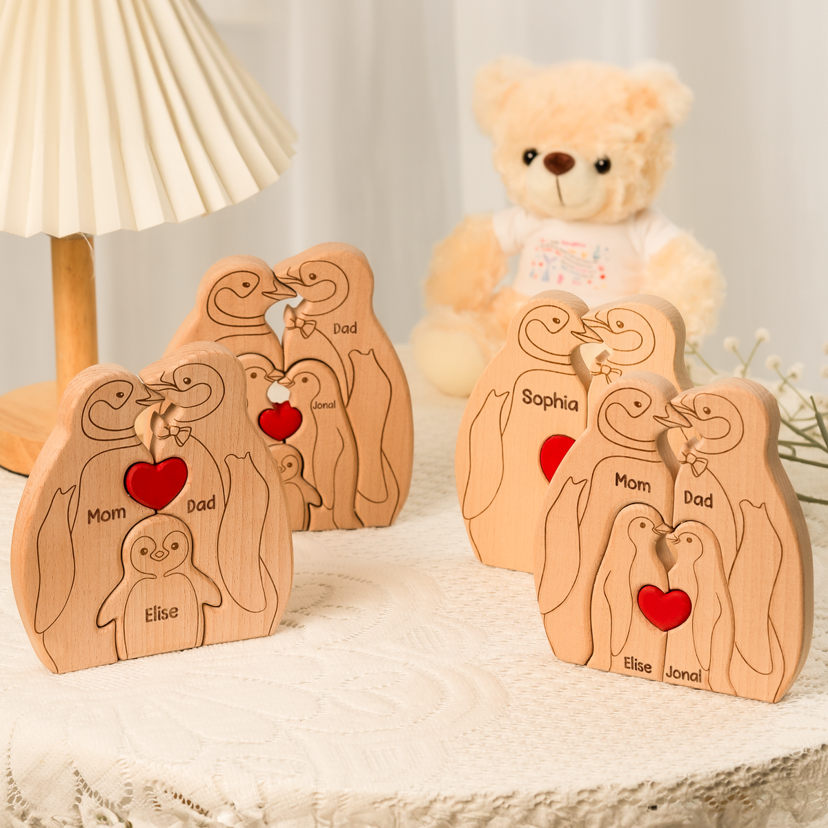 Penguin Family - Personalized Family Wooden Puzzle - Gift For Family, Mother's Day, Father's Day Gift