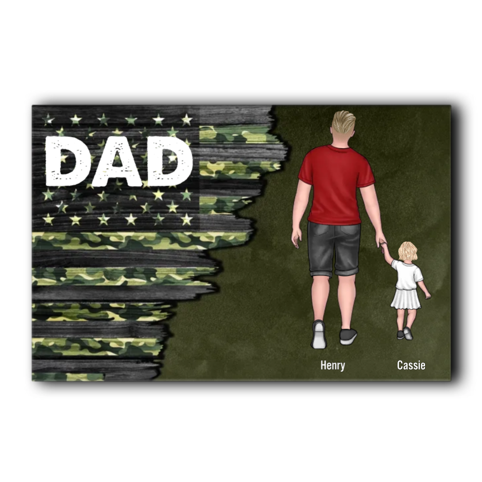 Daddy Walking With Kids - Personalized Canvas - Gift For Daddy, Papa, Father's Day Gift