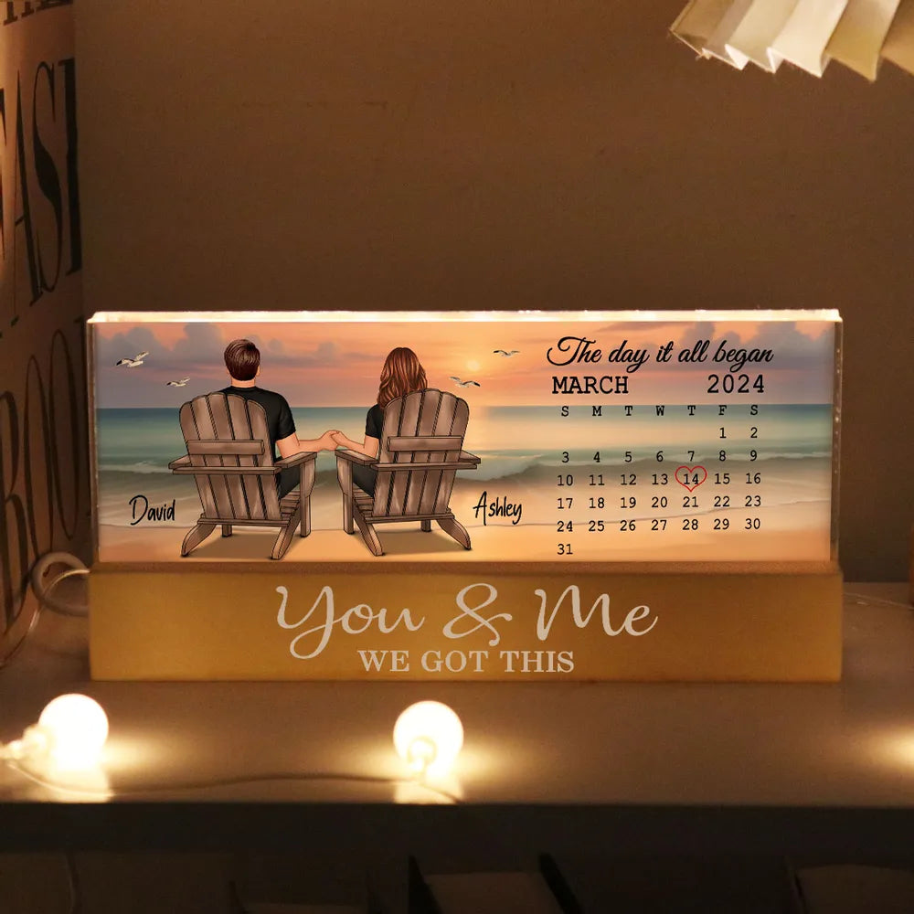 Beach Couple Sunset View - Personalized 3D LED Light Wooden Base - Gift For Couple, Anniversary Gift