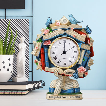 Book Head Girl Desk Clock, Personalized Acrylic Desk Clock, Gifts For Book Lovers