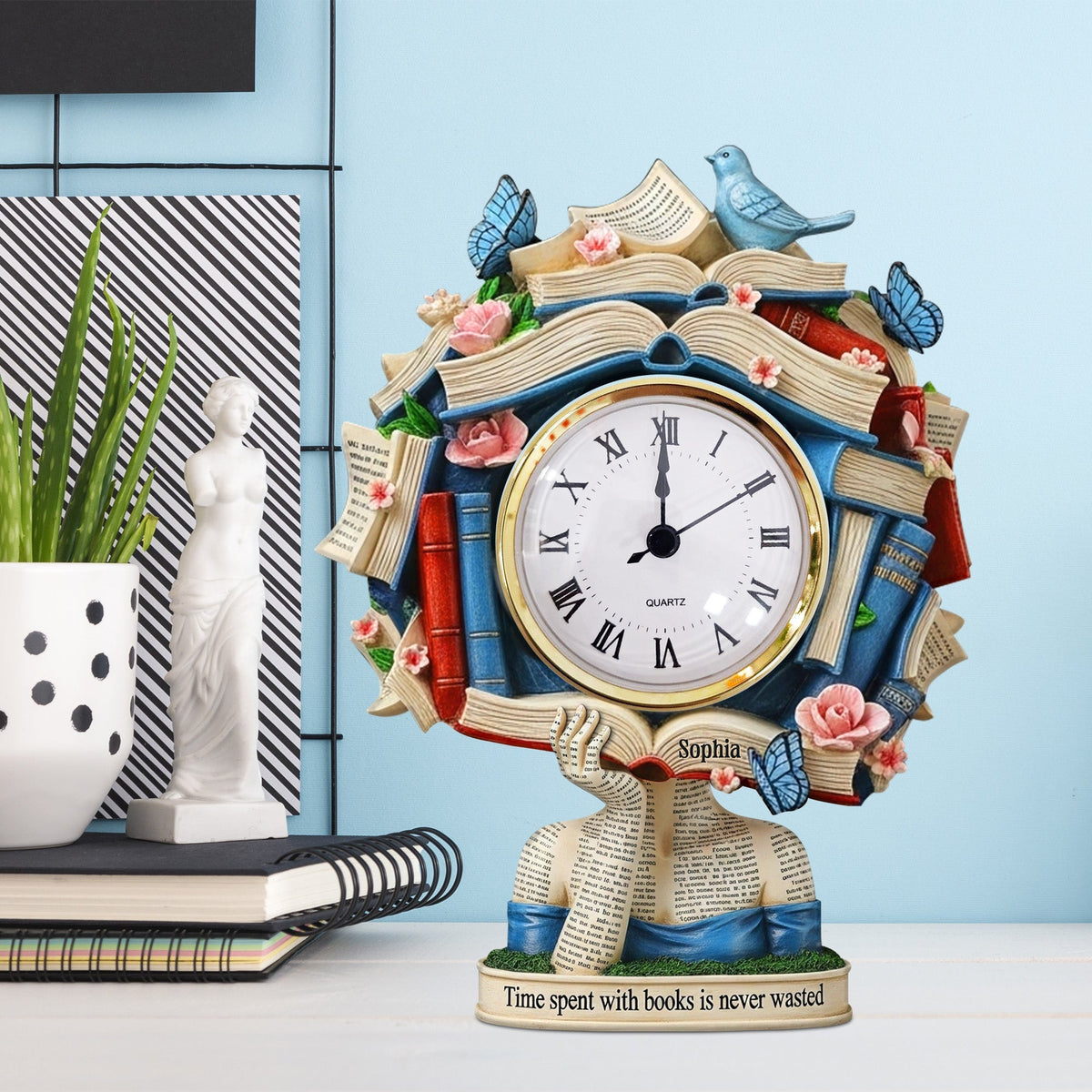 Book Head Girl Desk Clock, Personalized Acrylic Desk Clock, Gifts For Book Lovers