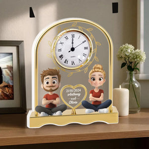 Doll Couple Forever Together - Personalized Acrylic Desk Clock - Gift For Couple, Anniversary Gift