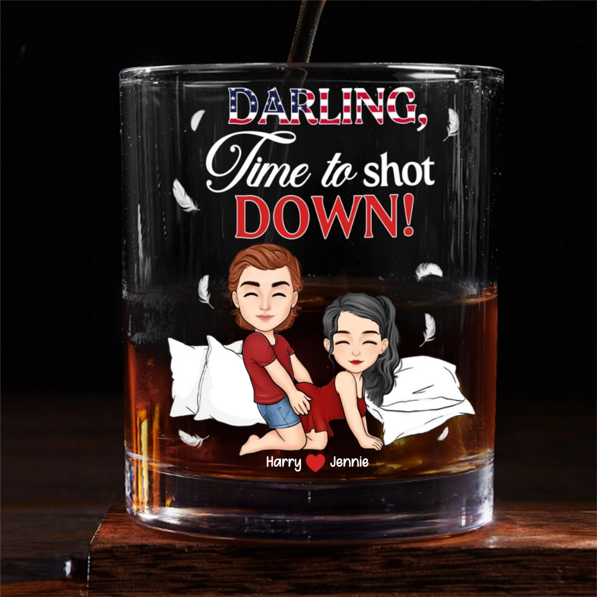 Darling Time To Shot Down - Personalized Whiskey Glass - Anniversary, Valentine's Day Gift For Couple
