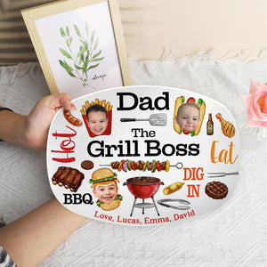 Personalized Dad Grilling Platter with Kids Faces, Funny Kids Face Platter, BBQ Dad Gift, The Grill Boss Plate, Fathers Day Gift for Husband