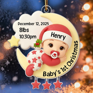 Baby's 1st Christmas On The Moon - Personalized Acrylic Ornament - Heartwarming Christmas Gift For Baby