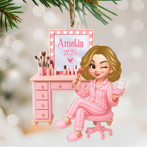 3D Effect Pink Girl Makeup - Personalized Acrylic Ornament - Christmas Gift for Daughters, Granddaughters, Teen Girls