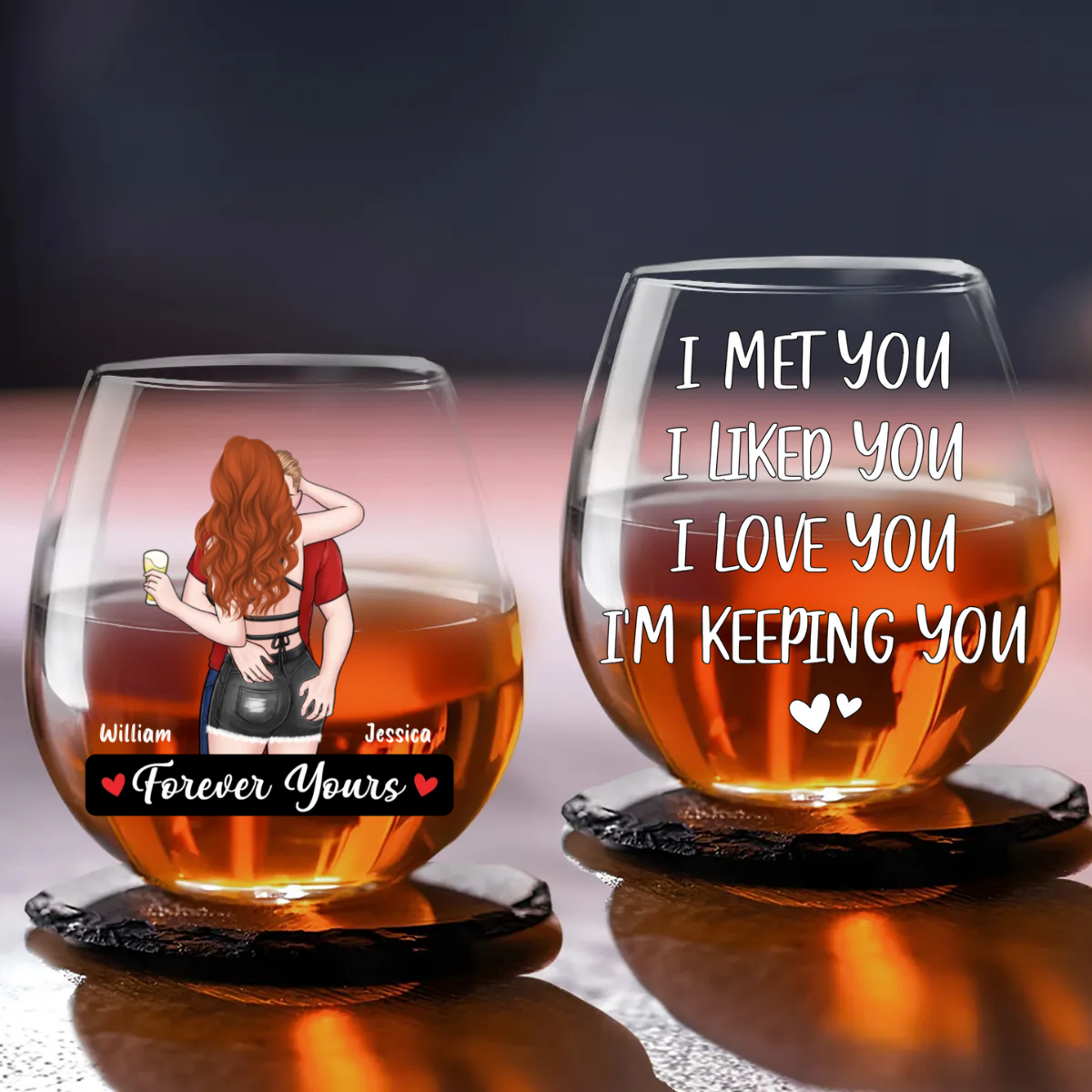 Forever Yours - Personalized Wine Glass - Anniversary Gitf, Valentine's Day Gift For Husband, Boyfriend