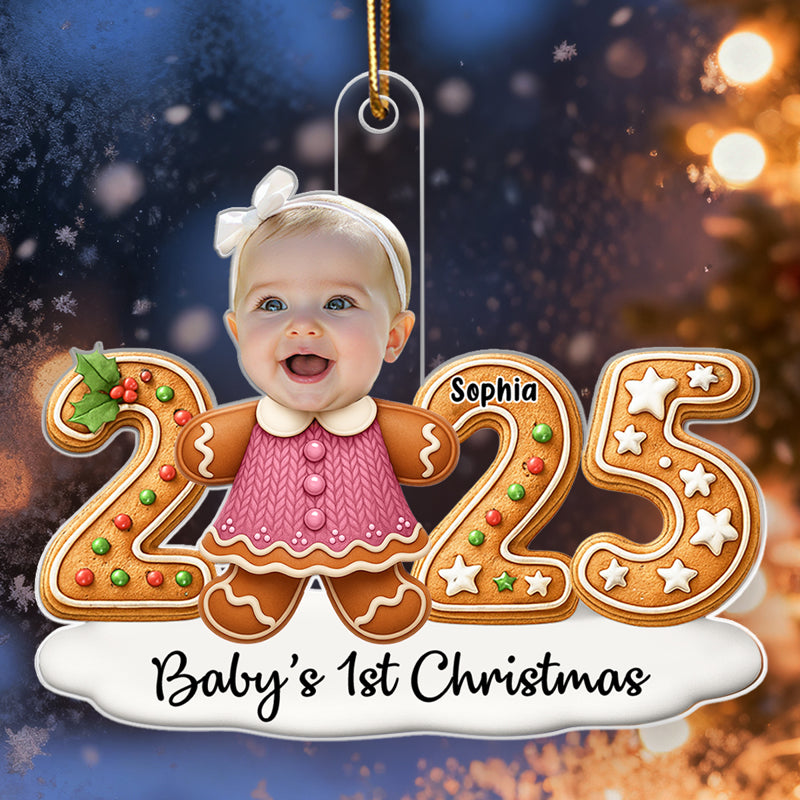 Baby Gingerbread Upload Photo Christmas - Personalized Acrylic Ornament - Christmas Gift For New Parent, Newborn Keepsake