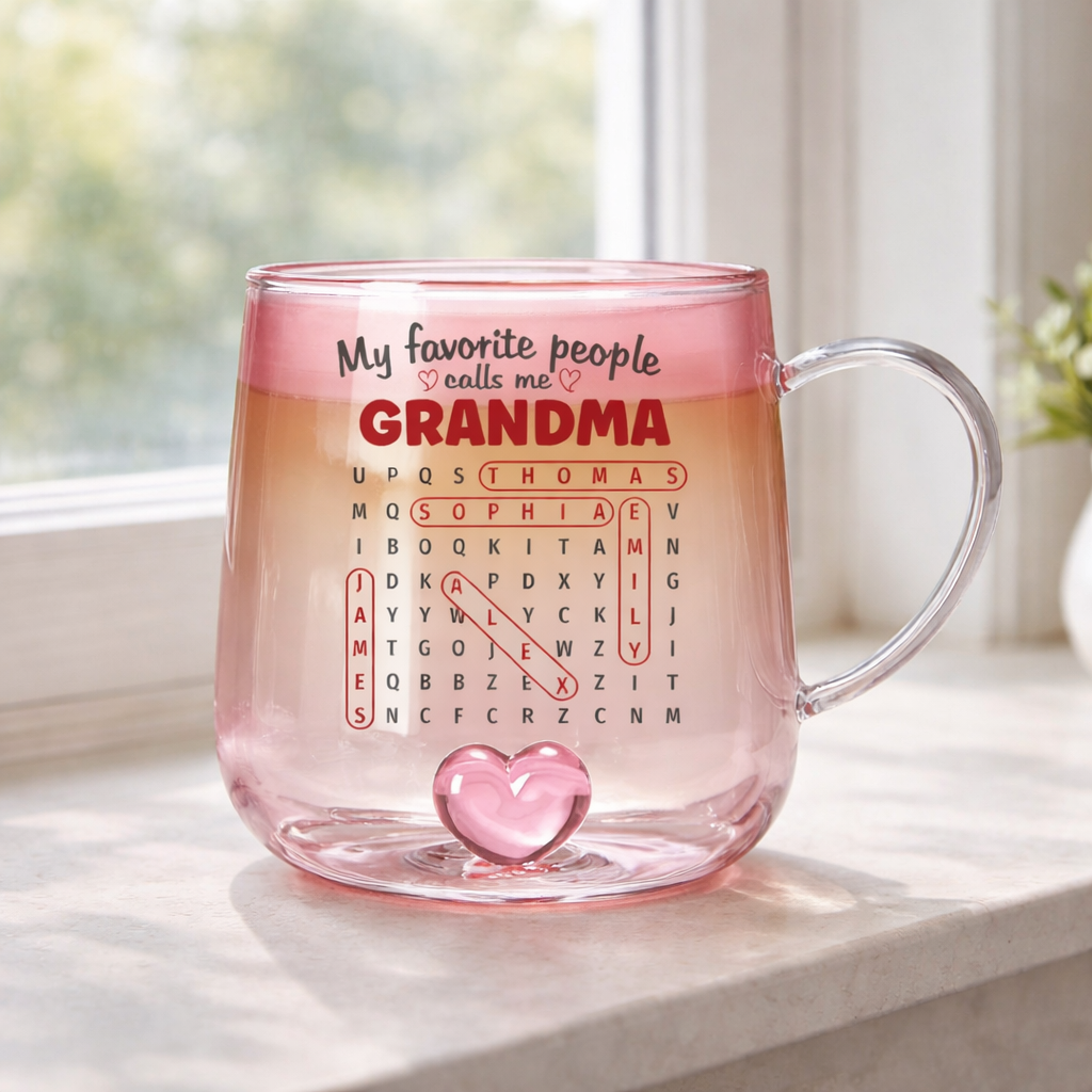 My Favorite People Call Me Grandma Puzzle Words - Personalized Gradient Glass Mug - Mother's Day Gift for Mom, Grandma