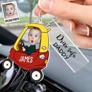 Drive Safe Daddy Custom Kid's Face - Personalized Acrylic Tag Keychain - Gift For Father, Grandfather, Father's Day, Birthday Gift