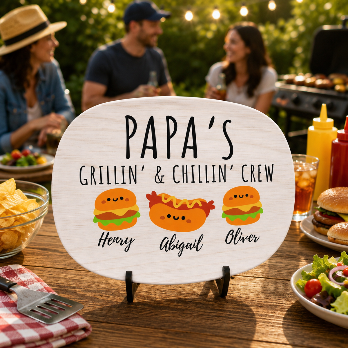 Personalized Dad Grilling Platter With Kids Names, BBQ Serving Tray Gift For Dad Grandpa, Fathers Day Grill Plate, Hamburger Serving Dish