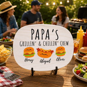 Personalized Dad Grilling Platter With Kids Names, BBQ Serving Tray Gift For Dad Grandpa, Fathers Day Grill Plate, Hamburger Serving Dish
