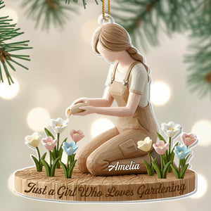 Just A Girl Who Loves Gardening With Flowers, Custom Acrylic Ornament, Gift For Gardening Lovers