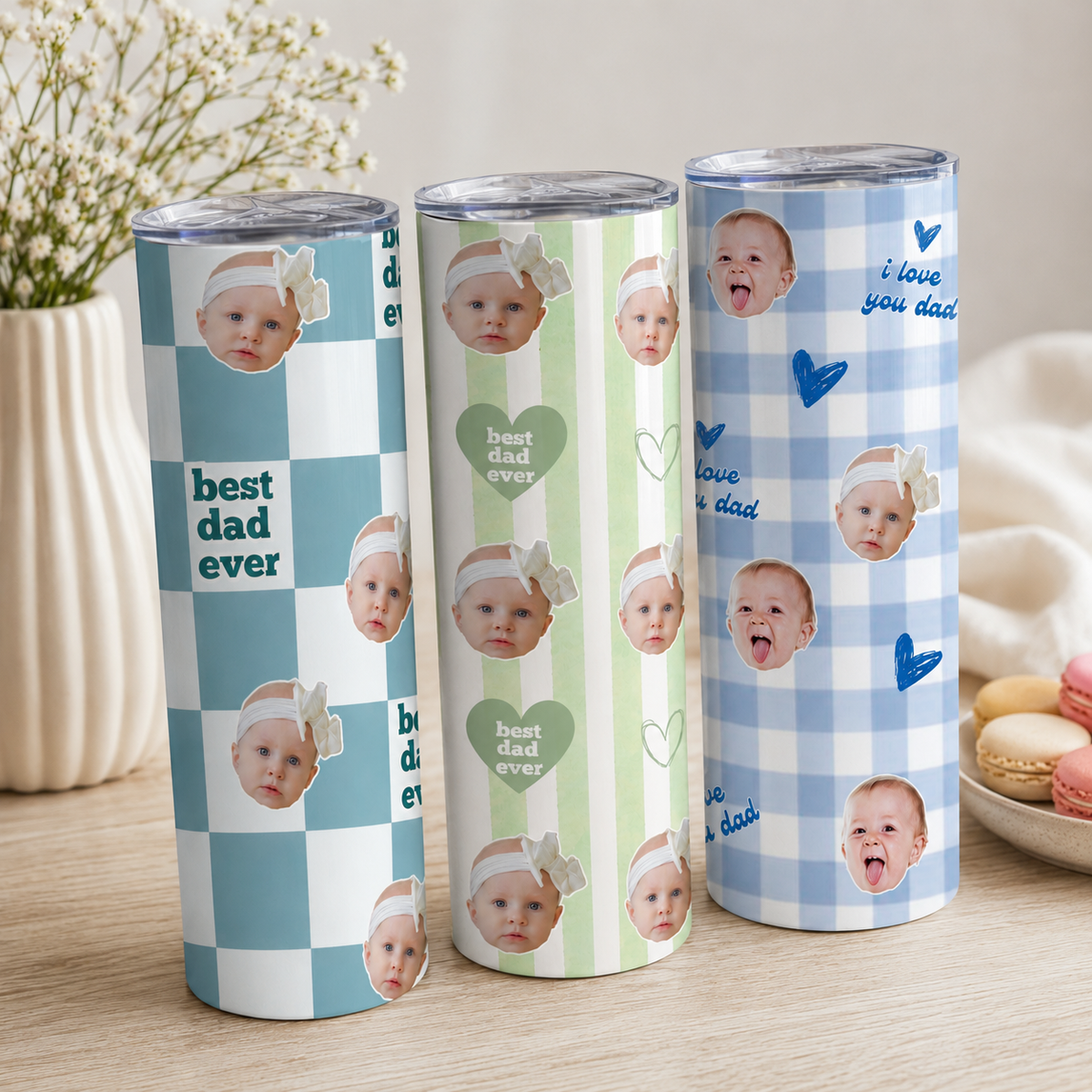 Best Dad Ever Custom Baby Photo Retro Tumbler, Personalized Photo Tumbler for Dad, Father s Day Gift, Dad Coffee Cup, First Time Daddy Gift