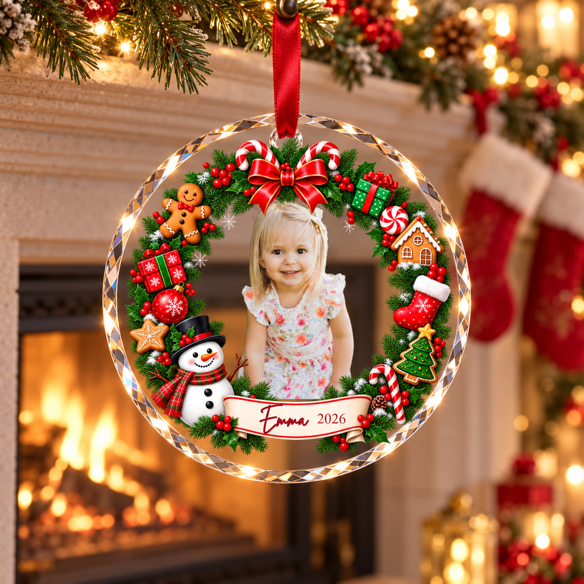 Custom Kids Photo Ornament, Personalized Picture Hanging Ornament, Kids Name Christmas Gift, Photo Keepsake Ornament, Baby Photo Ornament