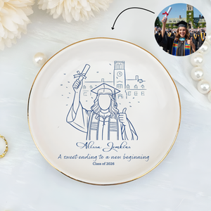Custom Photo Graduation Jewelry Plate - Personalized Class of 2026 Gift - Congratulations Ceramic Ring Dish