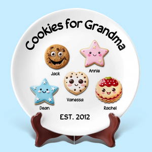Cookies For Mom Grandma - Personalized Ceramic Plate - Gift For Mom, Grandma, Christmas or Birthday Gift