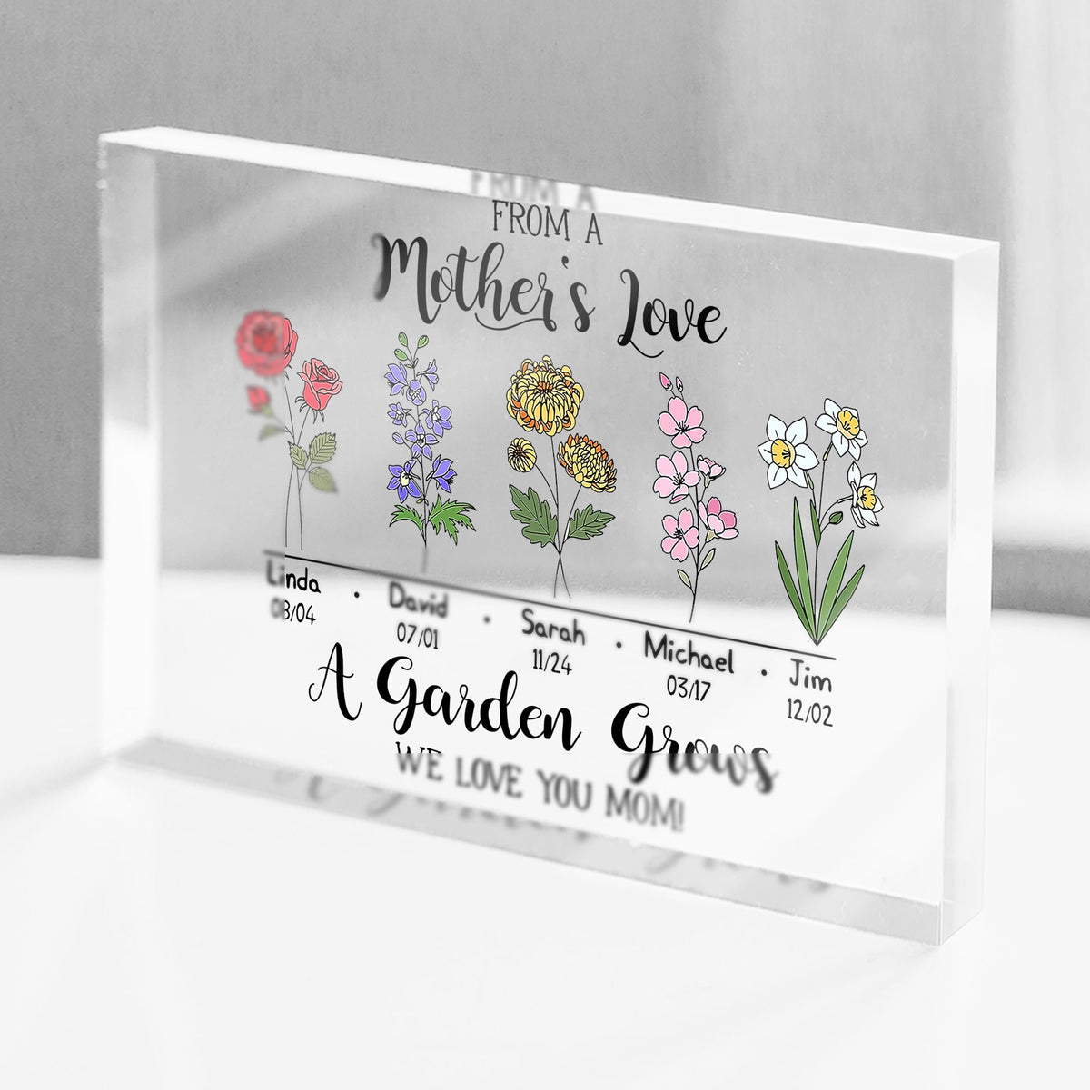 From A Mother's Love A Garden Grows - Personalized Acrylic Plaque - Gift For Mom, Mother's Day, Birthday Gift