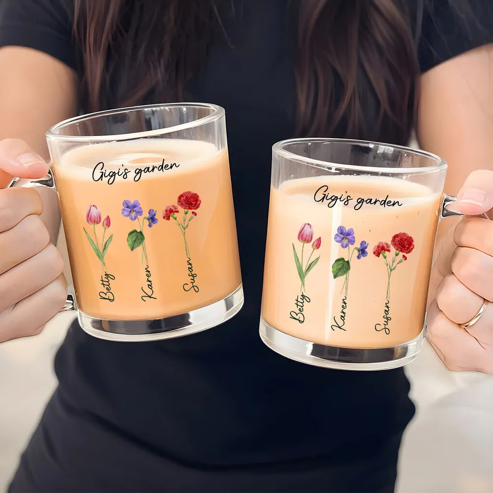 Grandma Mom's Garden Birth Month Flower - Personalized Glass Mug - Gift For Mother, Grandma, Mother's Day, Birthday Gift