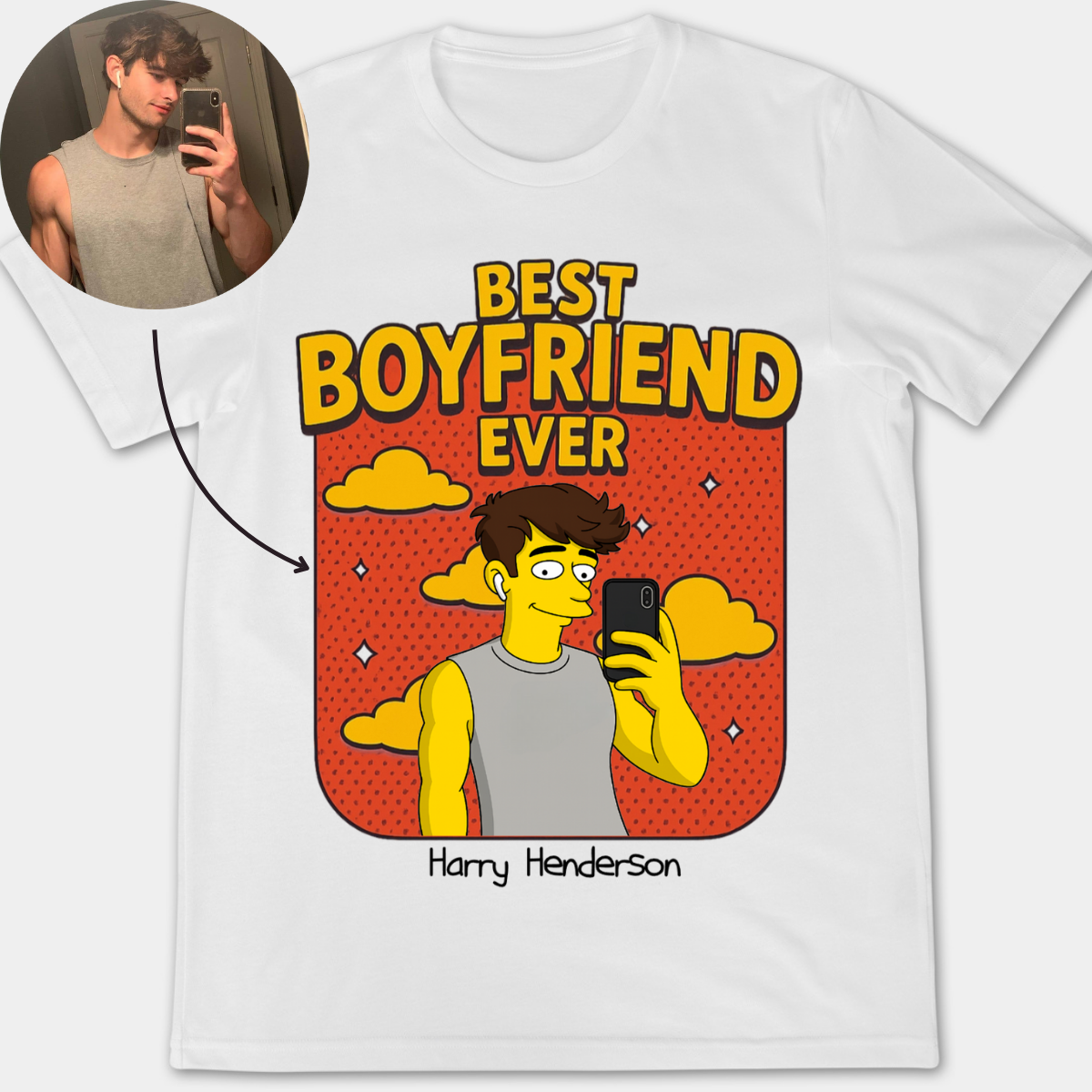 Best Boyfriend Ever Simpsonized Photo Portrait - Personalized Apparel - Gift For Boyfriend, Couple Gift