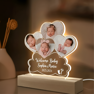 Custom Baby Photo Night Light, Personalized 3D LED Light Wooden Base, Gift To Adore Your Baby, Baby Keepsake Gift, New Mom Gift