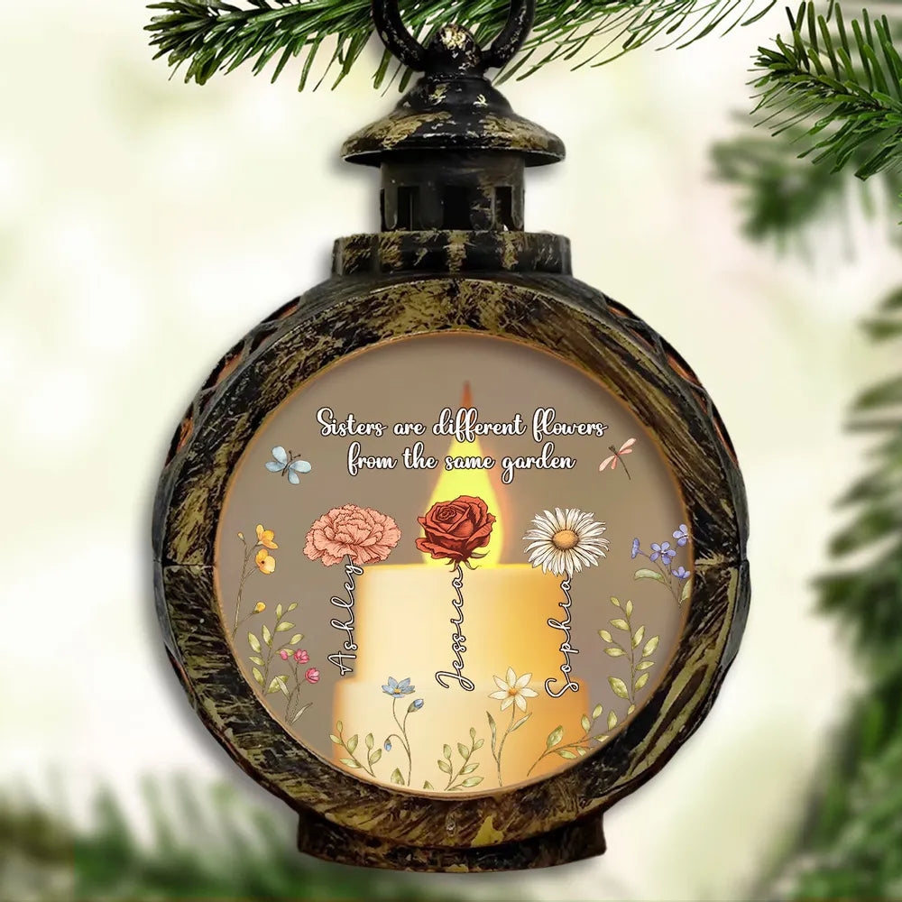 Sisters Are Different Flowers From The Same Garden Personalized Christmas Lantern , Christmas Gift For Sisters, Siblings, Besties