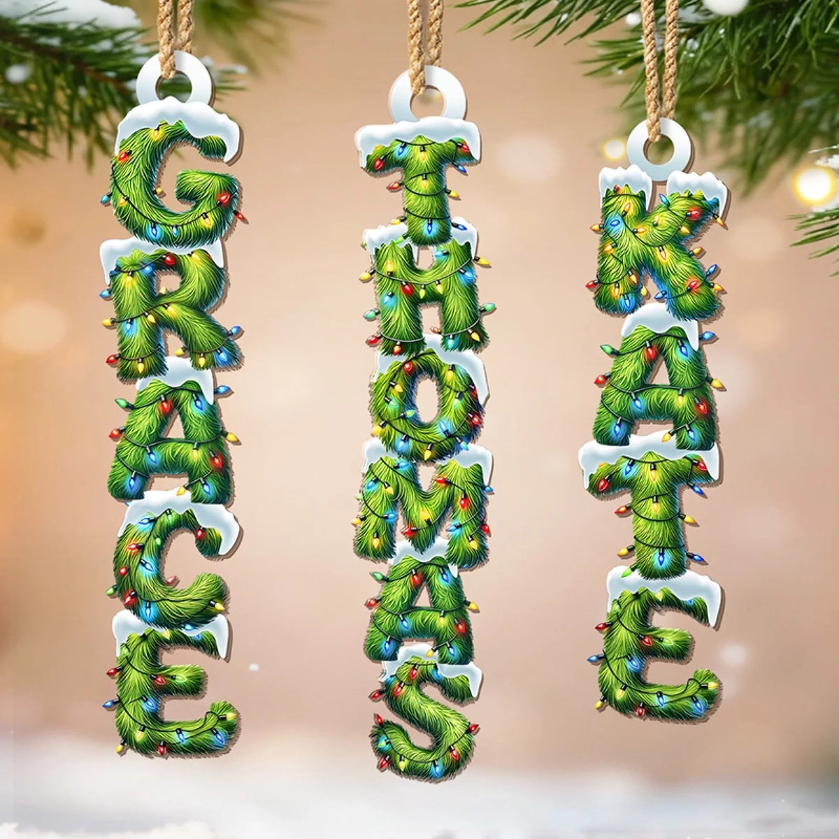 Custom Pine Tree Letter Wooden Ornament, Evergreen Souls, Christmas Gift For Family