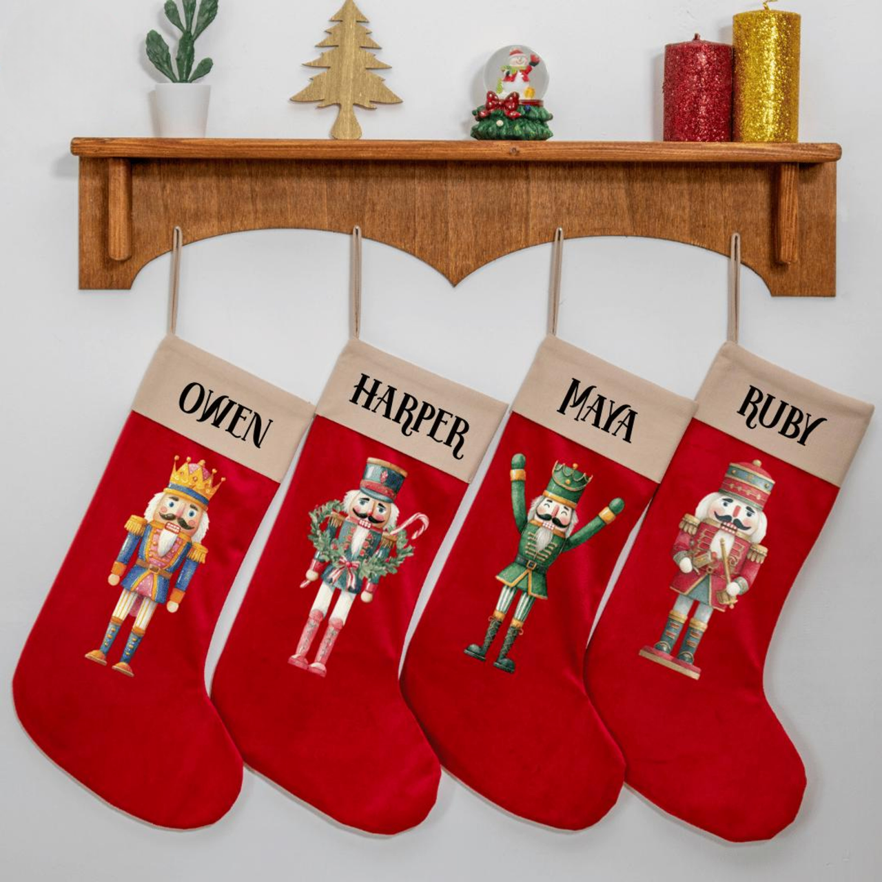 Personalized Velvet Christmas Stocking with Nutcracker Soldier Design, Custom Name Stocking, Elegant Velvet Xmas Decor, Gift for Families