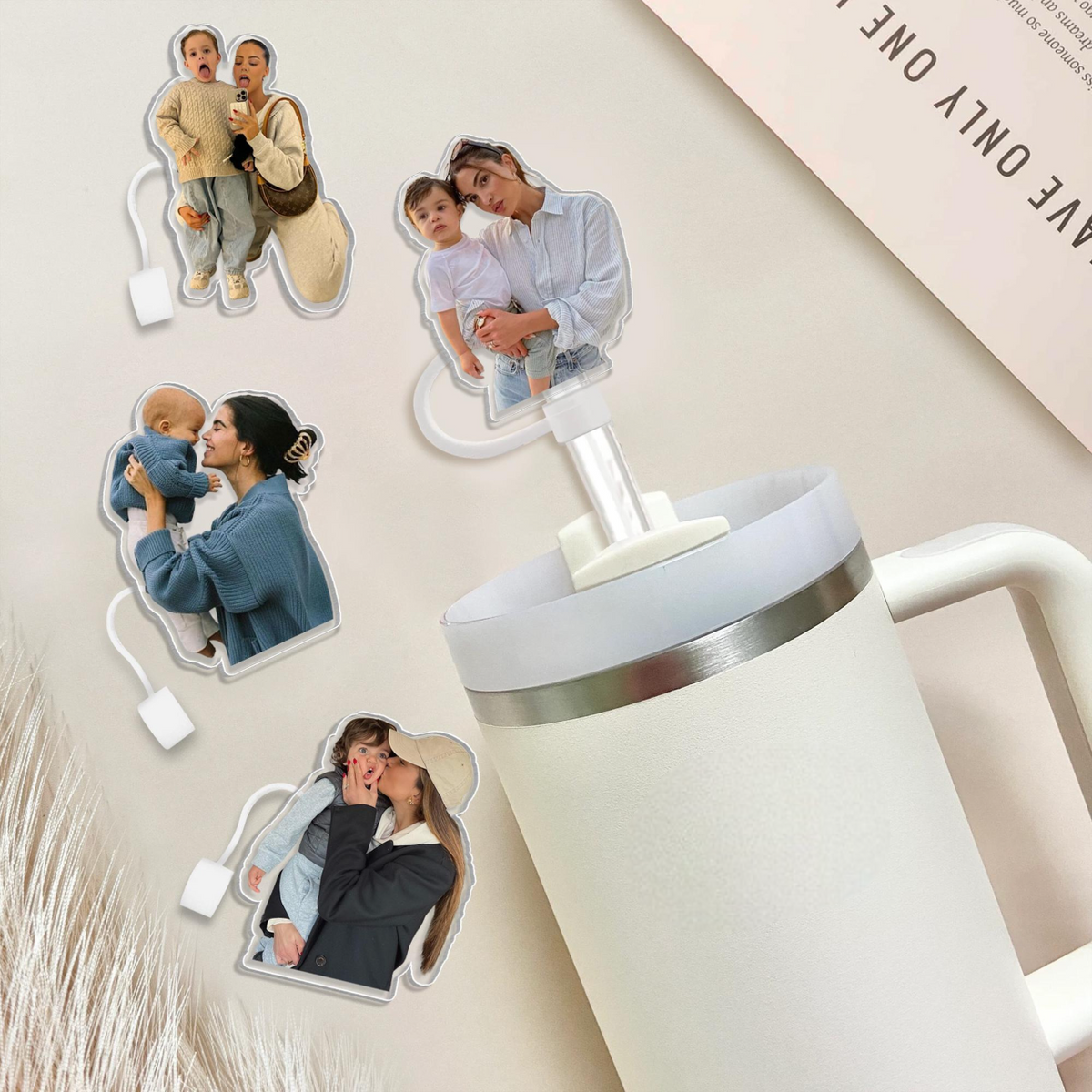 Personalized Photo Gift For Mom, Custom Straw Topper With Photo, Mom And Kids Photo Cup Straw Cover, Gift For Mother