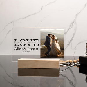 Love Together Forever, Custom Photo LED Light Wooden Base, Acrylic Picture Frame, Couple Photo Stand, Wedding Photo Sign, Wedding Gifts, Couple Picture Gifts