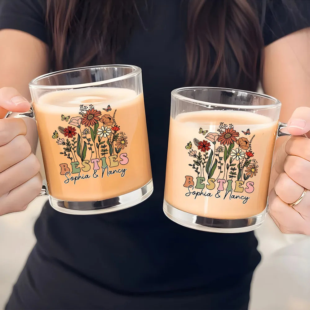 Best Friend Wildflowers - Personalized Glass Mug - Gift For Friends, Bestie, Soul Siser, BFF