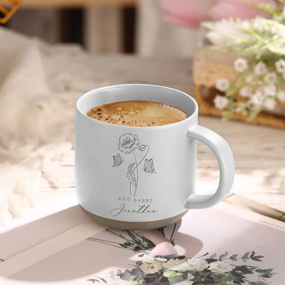 Custom Family Birth Flowers - Personalized Engraved Pottery Mug - Birthday Gift For Grandma, Mom, Daughter, Mother's Day Gift