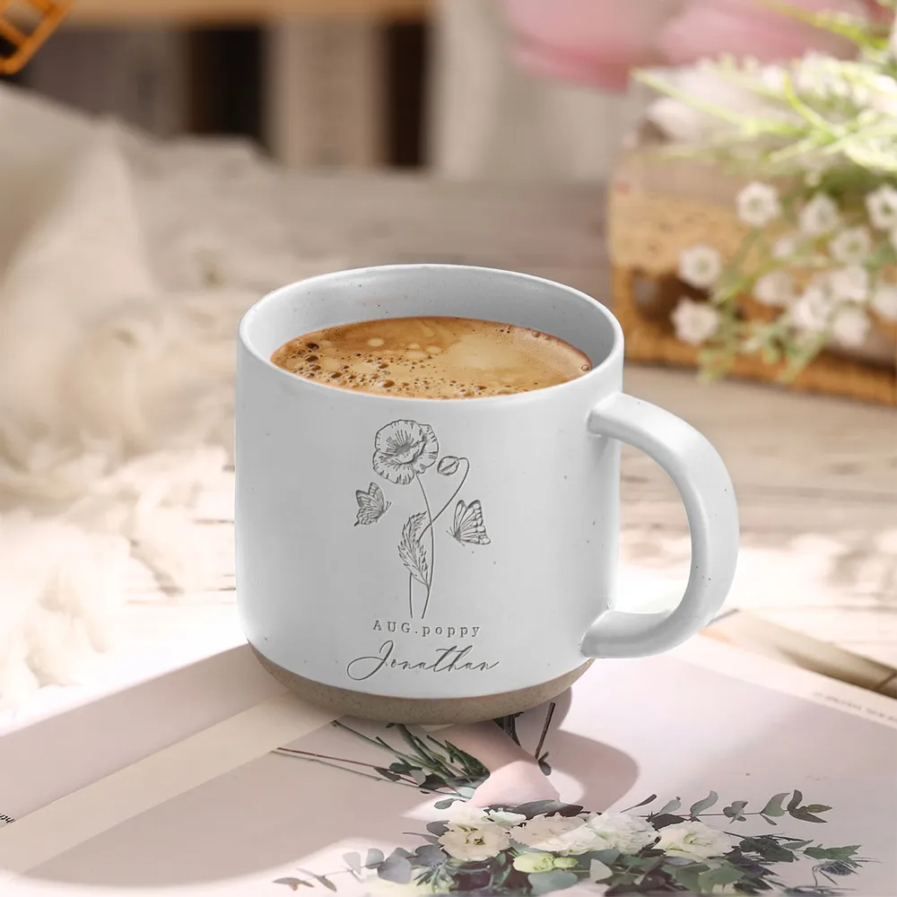 Custom Family Birth Flowers - Personalized Engraved Pottery Mug - Birthday Gift For Grandma, Mom, Daughter, Mother's Day Gift