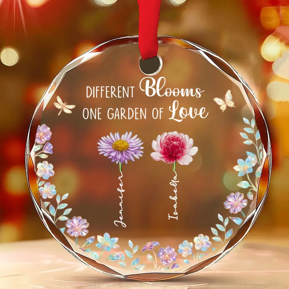 Different Blooms One Garden Of Love - Personalized Crystal Ornament - Christmas Gift For Sisters
