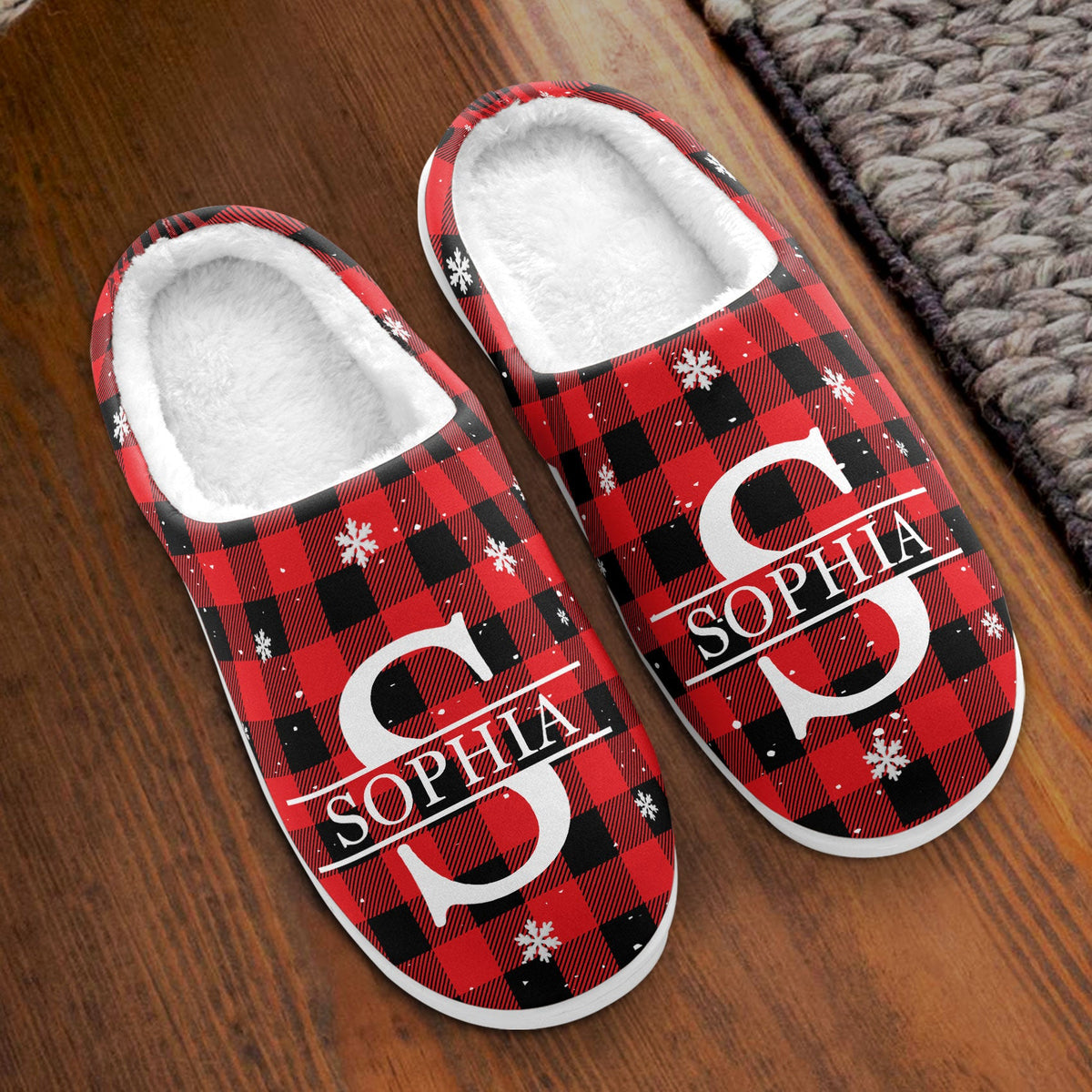 Monogram Christmas Gift For Women Men - Personalized Fleece Slippers - Christmas Gift For Family