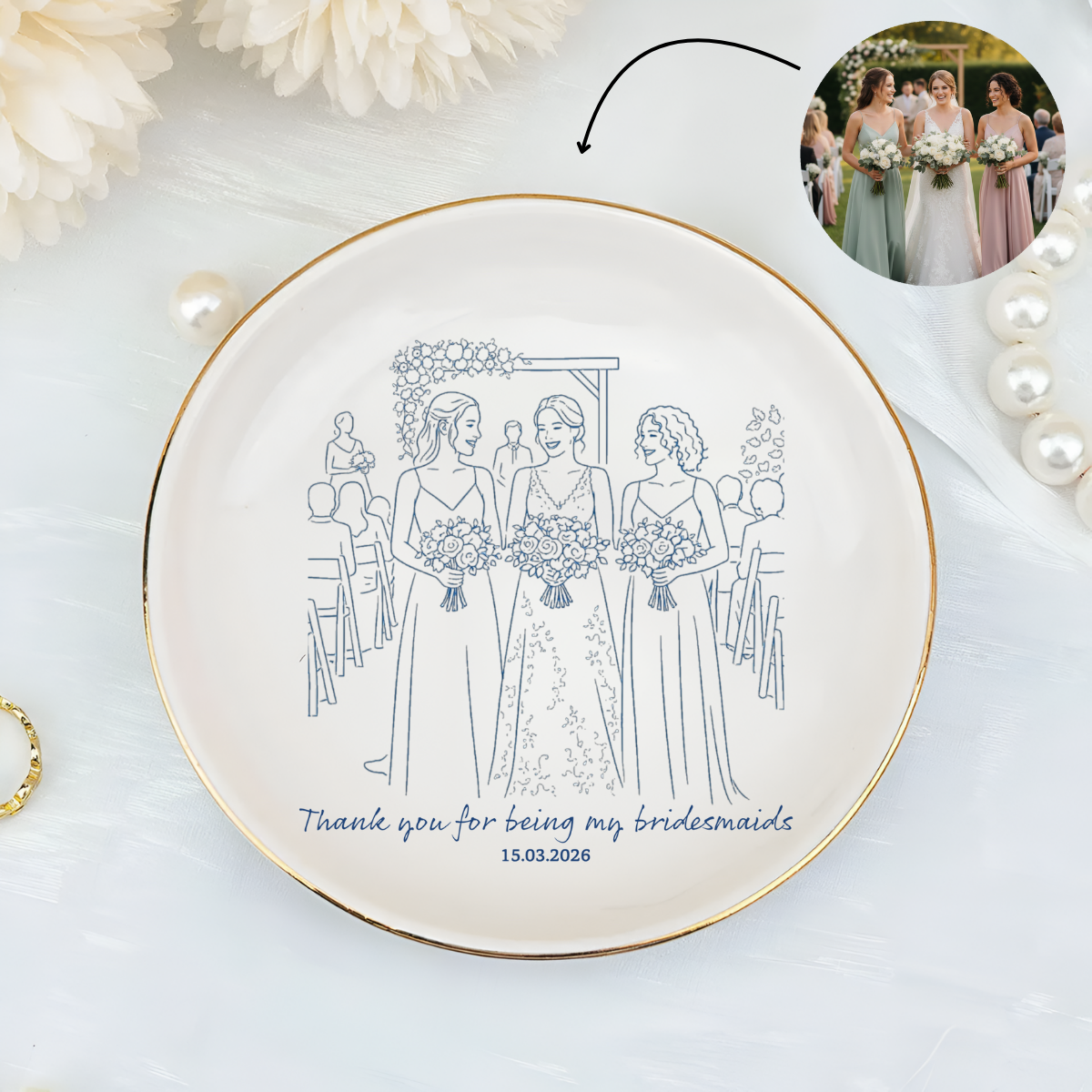 Custom Photo Bridesmaid Jewelry Plate - Personalized Wedding Party Gift - Ceramic Ring Dish for Bridesmaids