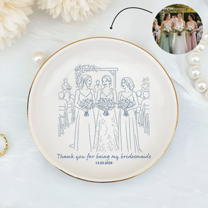 Custom Photo Bridesmaid Jewelry Plate - Personalized Wedding Party Gift - Ceramic Ring Dish for Bridesmaids