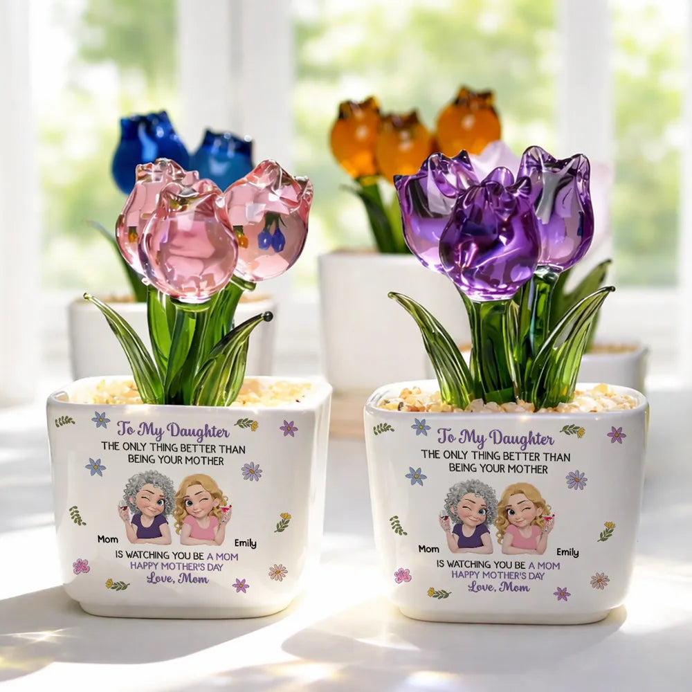 The Only Better Thing Is Watching You Being A Mom - Personalized Mini Glass Flower Pot - Gift For Daughter, Mother's Day Gift