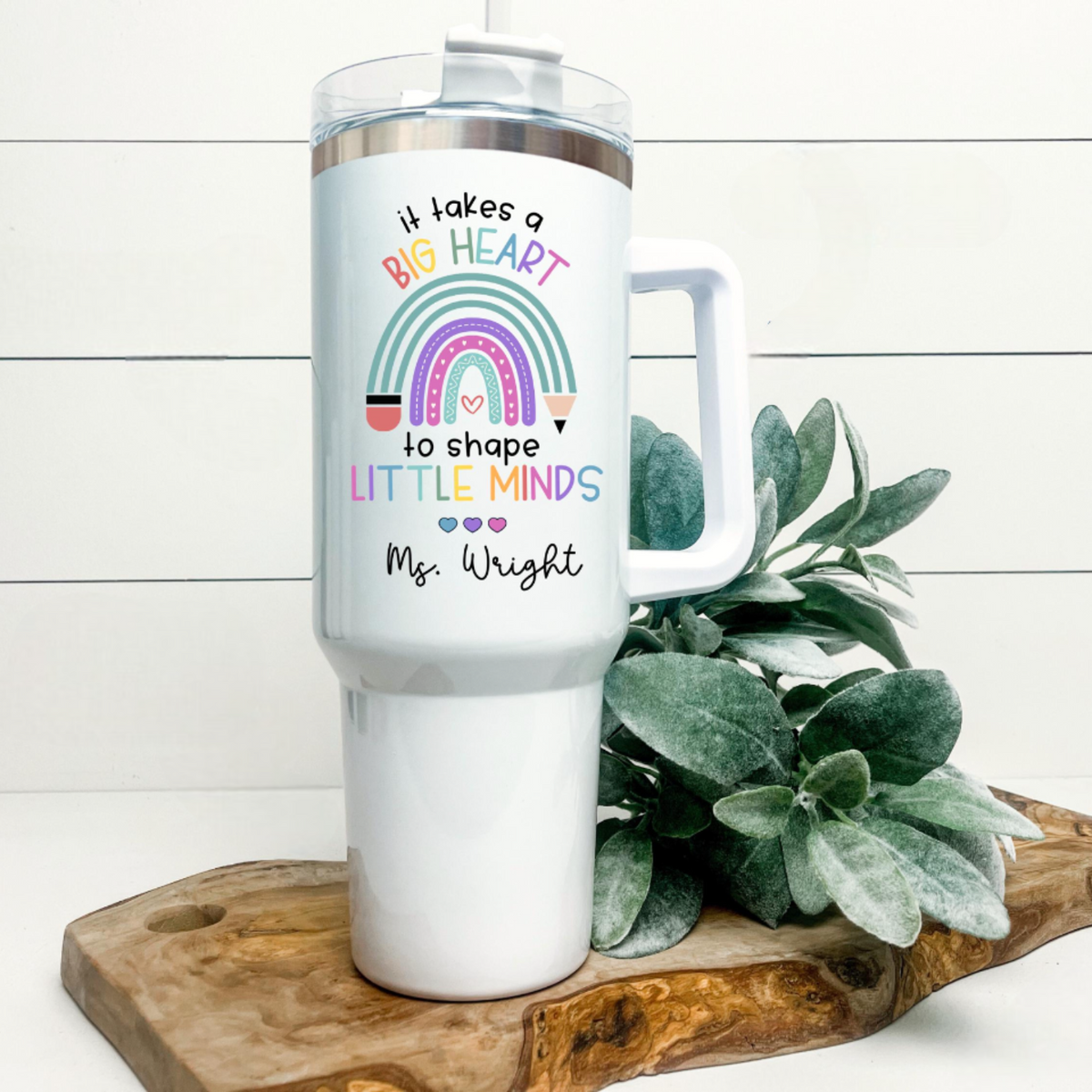Personalized Teacher Tumbler, Custom 40oz Teacher Tumbler, Teacher Appreciation Gifts, It Takes a Big Heart to Shape Little Minds Teacher Tumbler