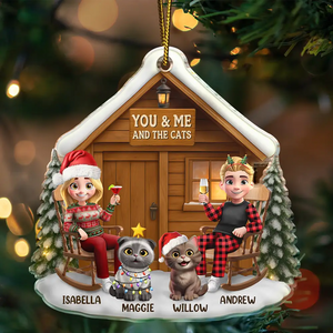 You & Me And The Cat 3D Effect Christmas Couple - Personalized Acrylic Ornament - Christmas Gift For Couple, Gift For Cats Owner
