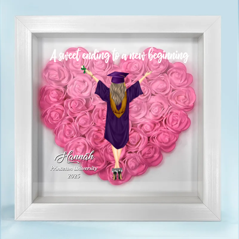 A Sweet Ending To A New Beginning Graduation - Personalized Flower Frame Box - Graduation Gift