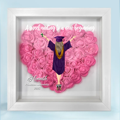 A Sweet Ending To A New Beginning Graduation - Personalized Flower Frame Box - Graduation Gift