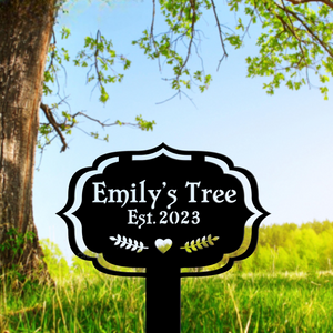 Custom Memorial Tree Metal Garden Stake, Tree Plaque with Stake, Metal Yard Art, Grave Marker Sign, Remembrance Gift, Outdoor Garden Decor