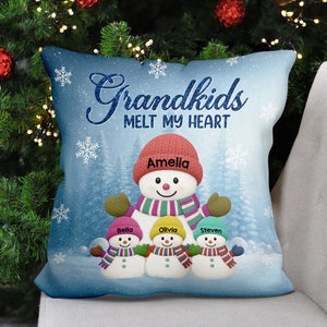 Christmas Snowman My Grandkids Melt My Heart - Personalized Pillow - Christmas Gift For Grandmas
