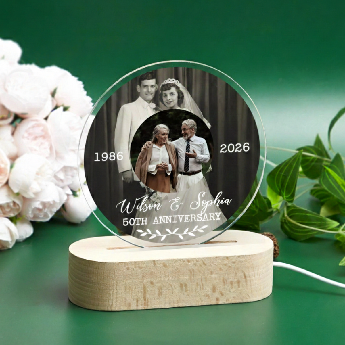 50th Anniversary Photo Night Light, Golden/Silver Keepsake Gift, Anniversary Gift For Couple