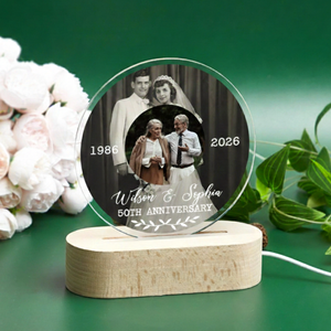 50th Anniversary Photo Night Light, Golden/Silver Keepsake Gift, Anniversary Gift For Couple